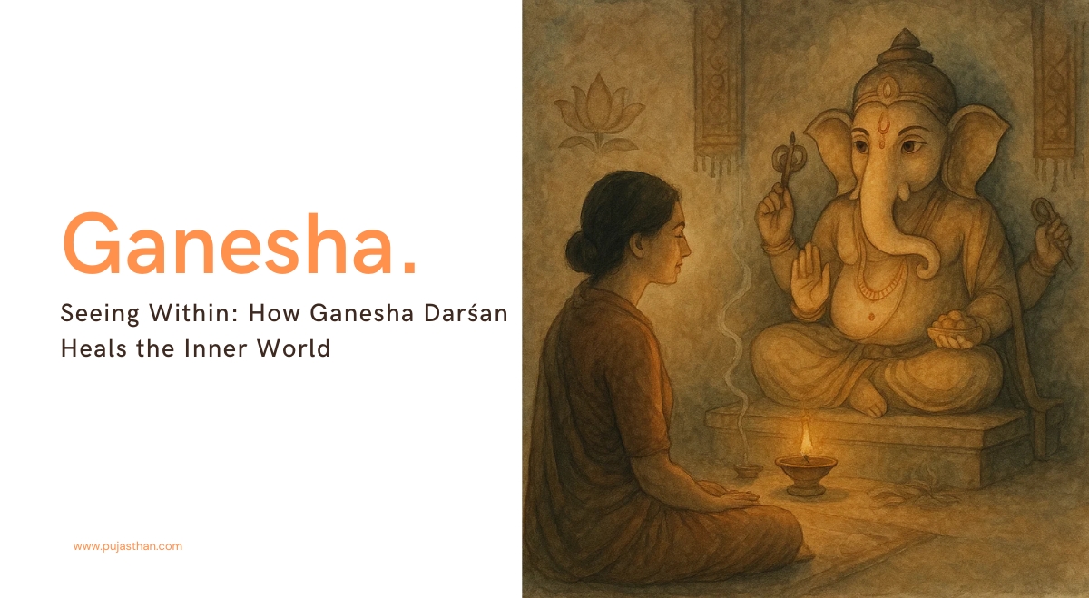 Ganesha Darśan and Inner Psychology: Unlocking Devotion, Calm, and Self-Awareness 1 Devotee seated in meditation before Ganesha idol during darśan ritual