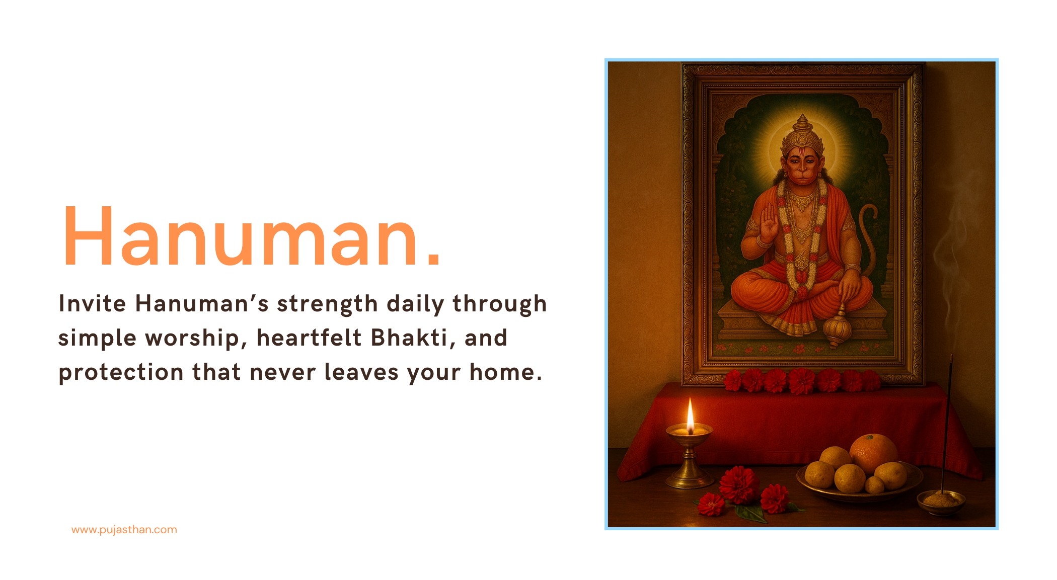 How to Do Hanuman Pooja at Home Daily – Simple Rituals for Strength and Devotion 1 Simple home altar for daily Hanuman Pooja with flowers, diya, and offerings